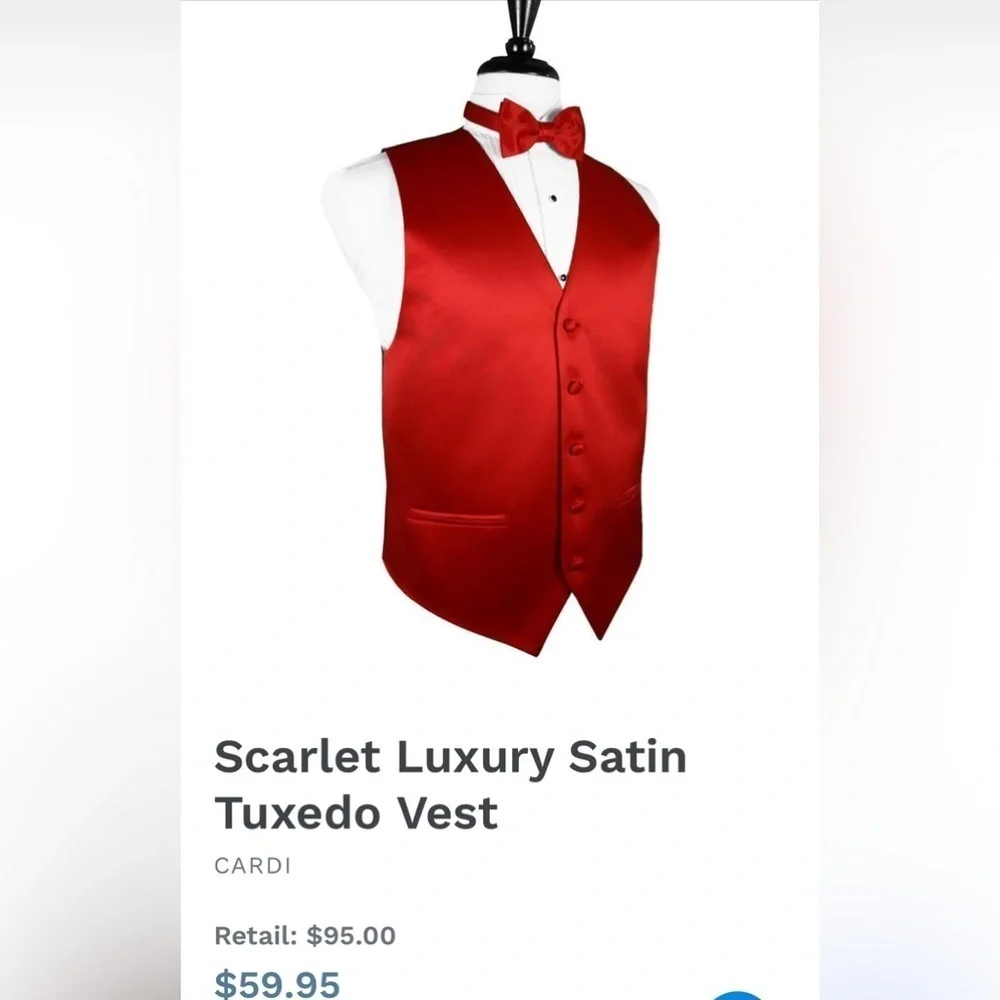 Scarlet Apple Bright Red Satin Closed Back Vest Wedding Prom Men’s S Small